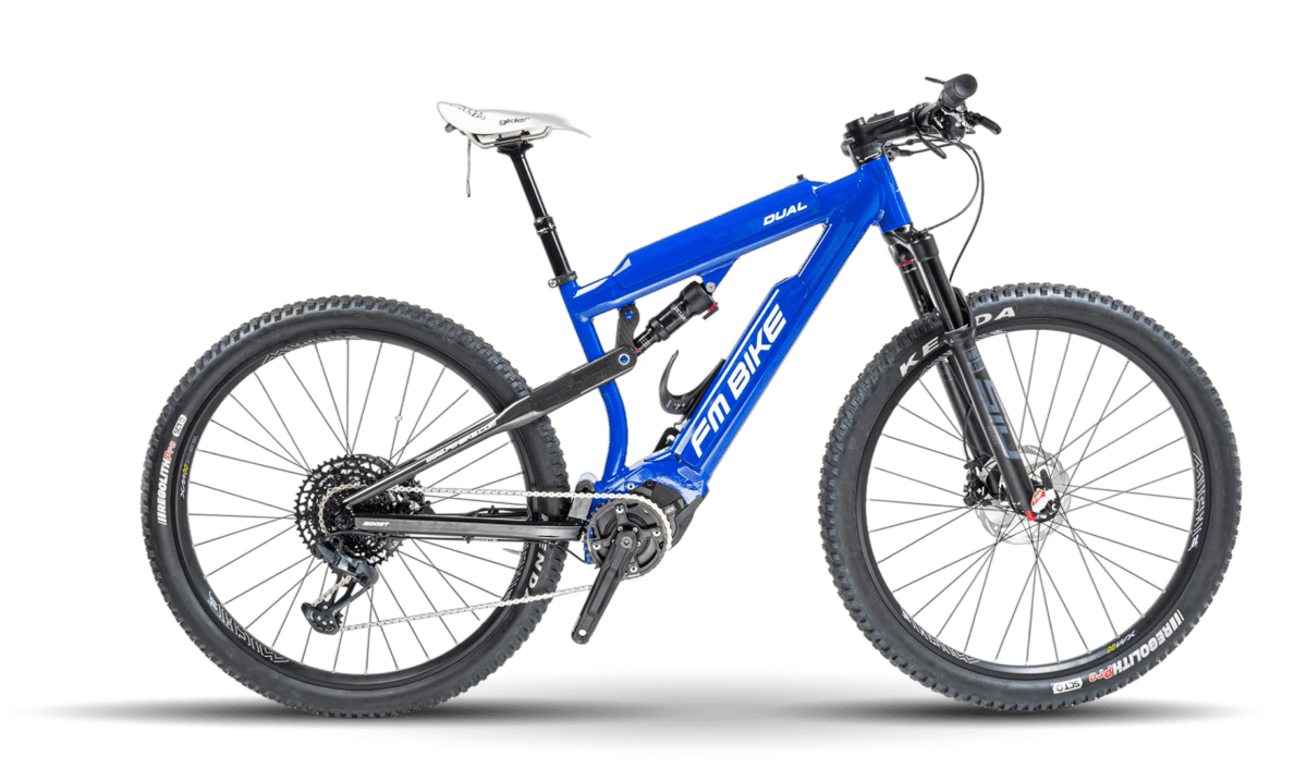 ebike mtb modello dual full blu con doppia batteria e porta borraccia