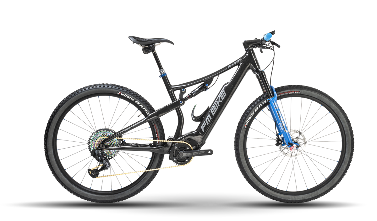 ebike mtb modello storm nera e blu vista laterale