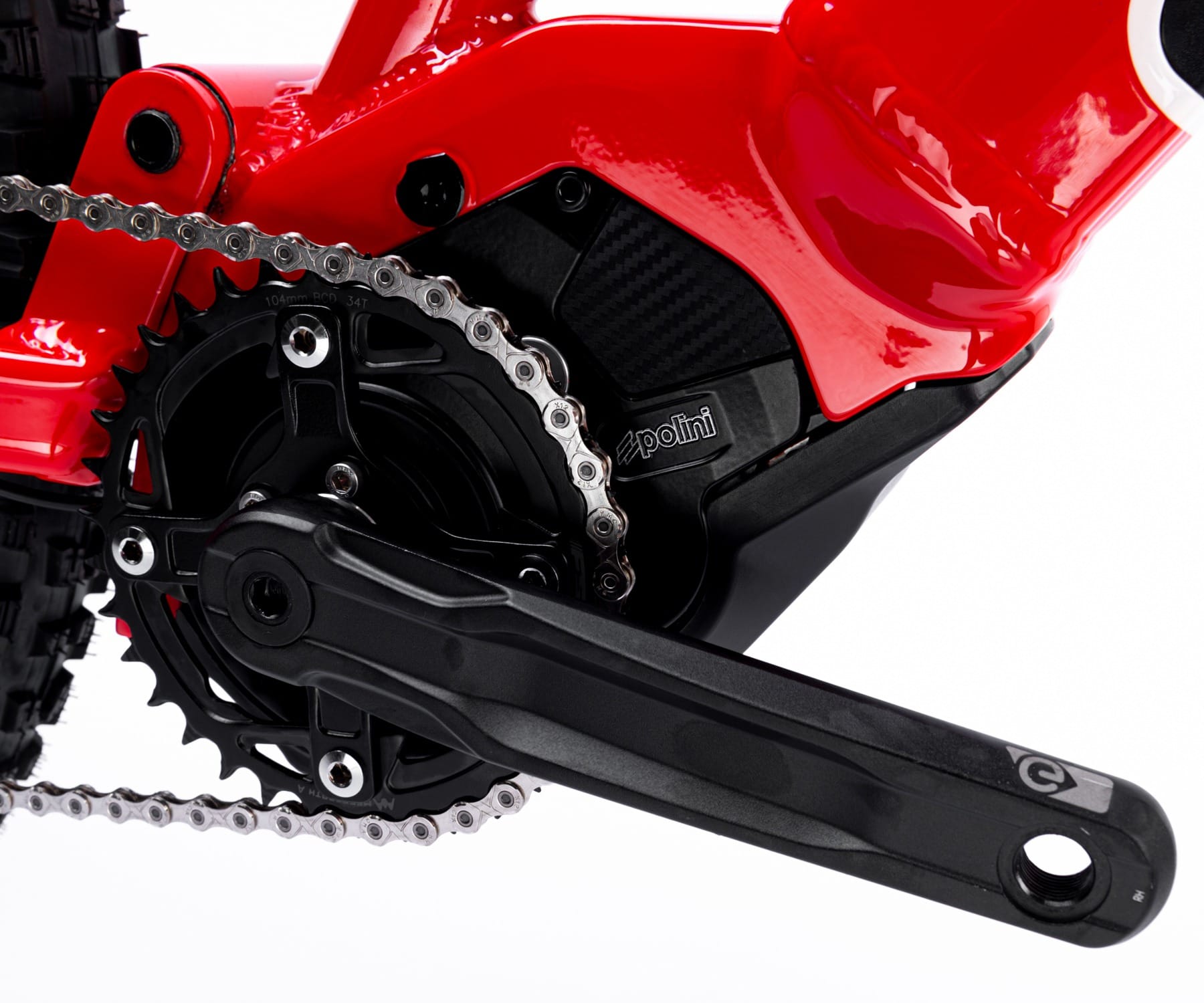 ebike mtb full modello venom 720 rossa dettaglio zona movimento centrale