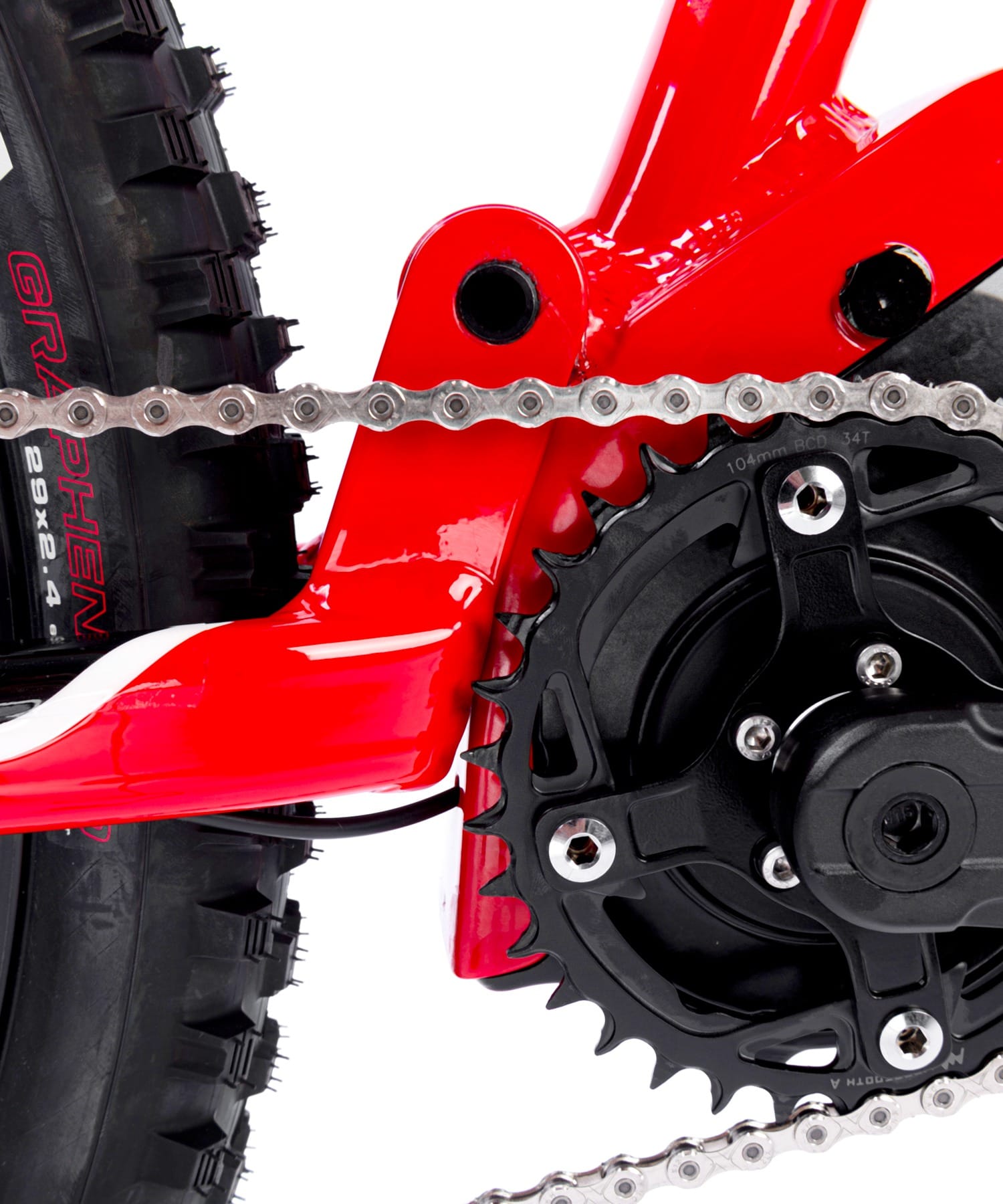 ebike mtb modello venom 720 dettaglio movimento centrale e corona