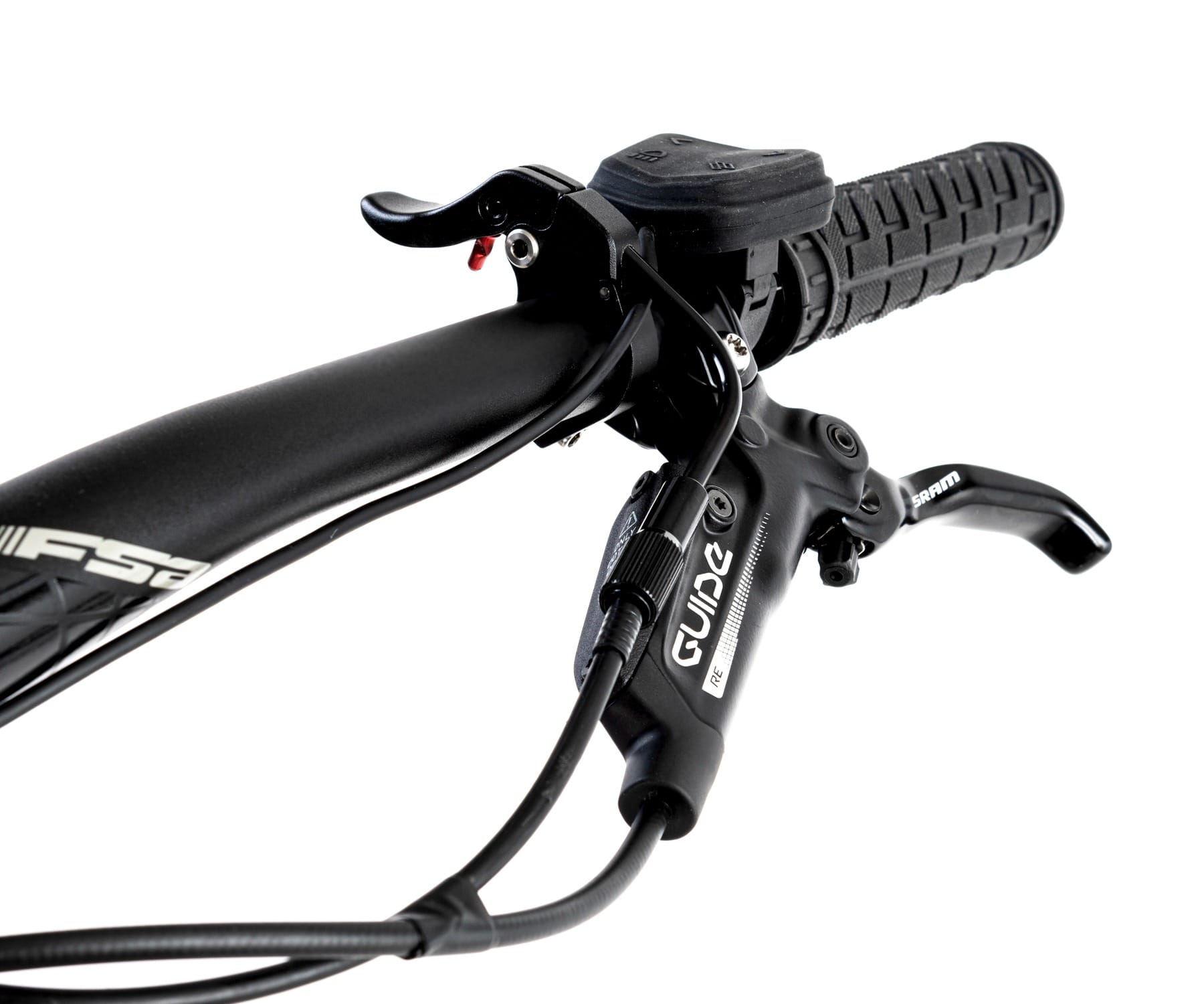 ebike mtb modello venom 720 nera dettaglio comando di frenata e manopole