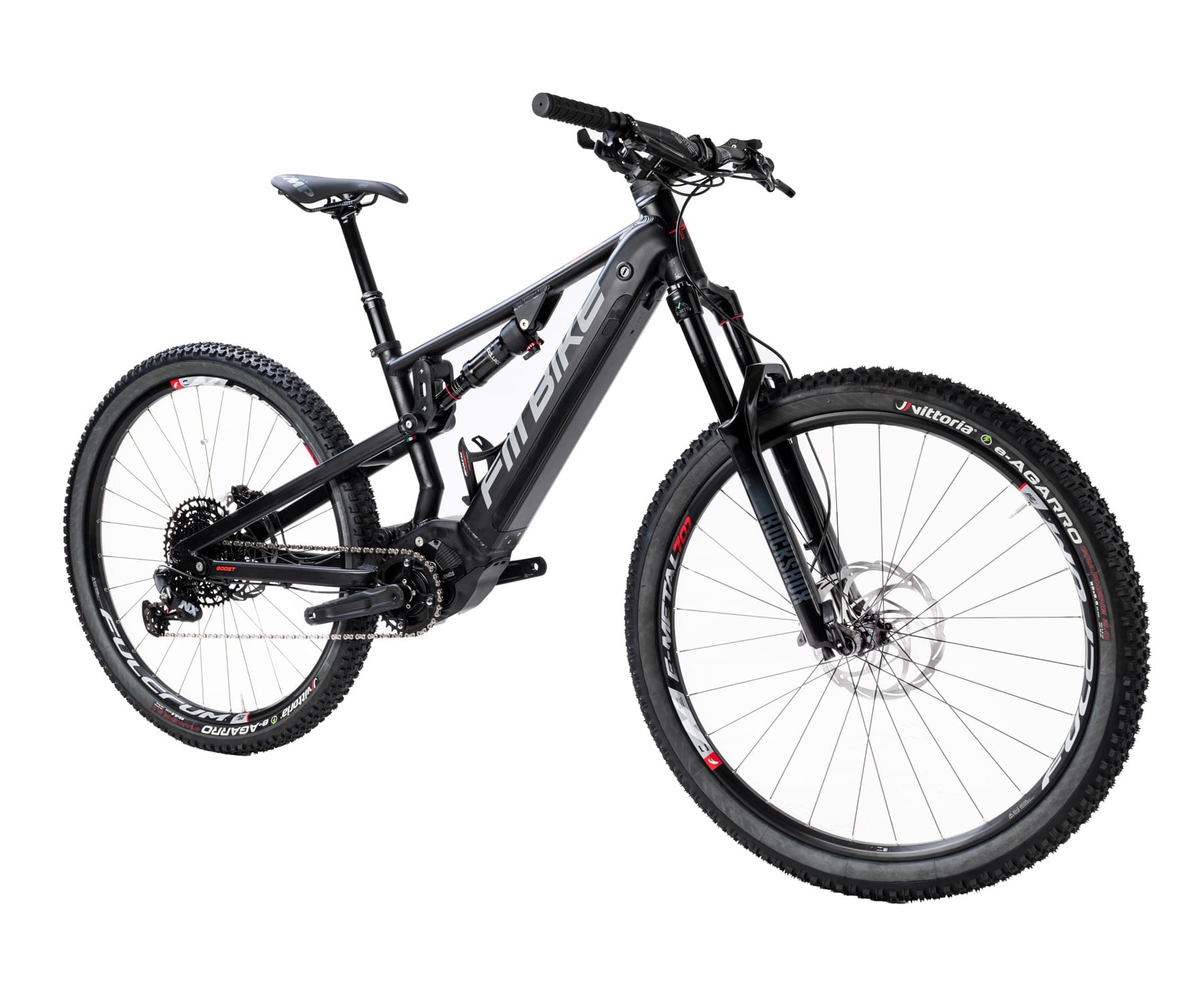 ebike mtb modello venom 720 nera vista laterale con manubrio rivolto a destra